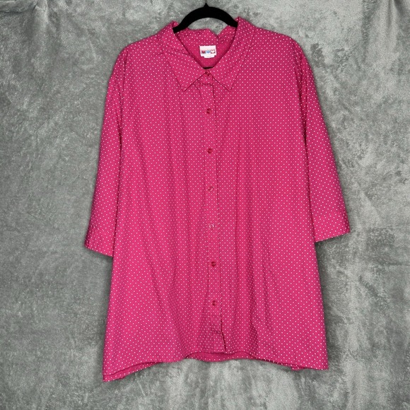 American Sweetheart 4X Top Shirt Pink Polka Dot 3/4 Sleeve Collared Button Up - Picture 1 of 7